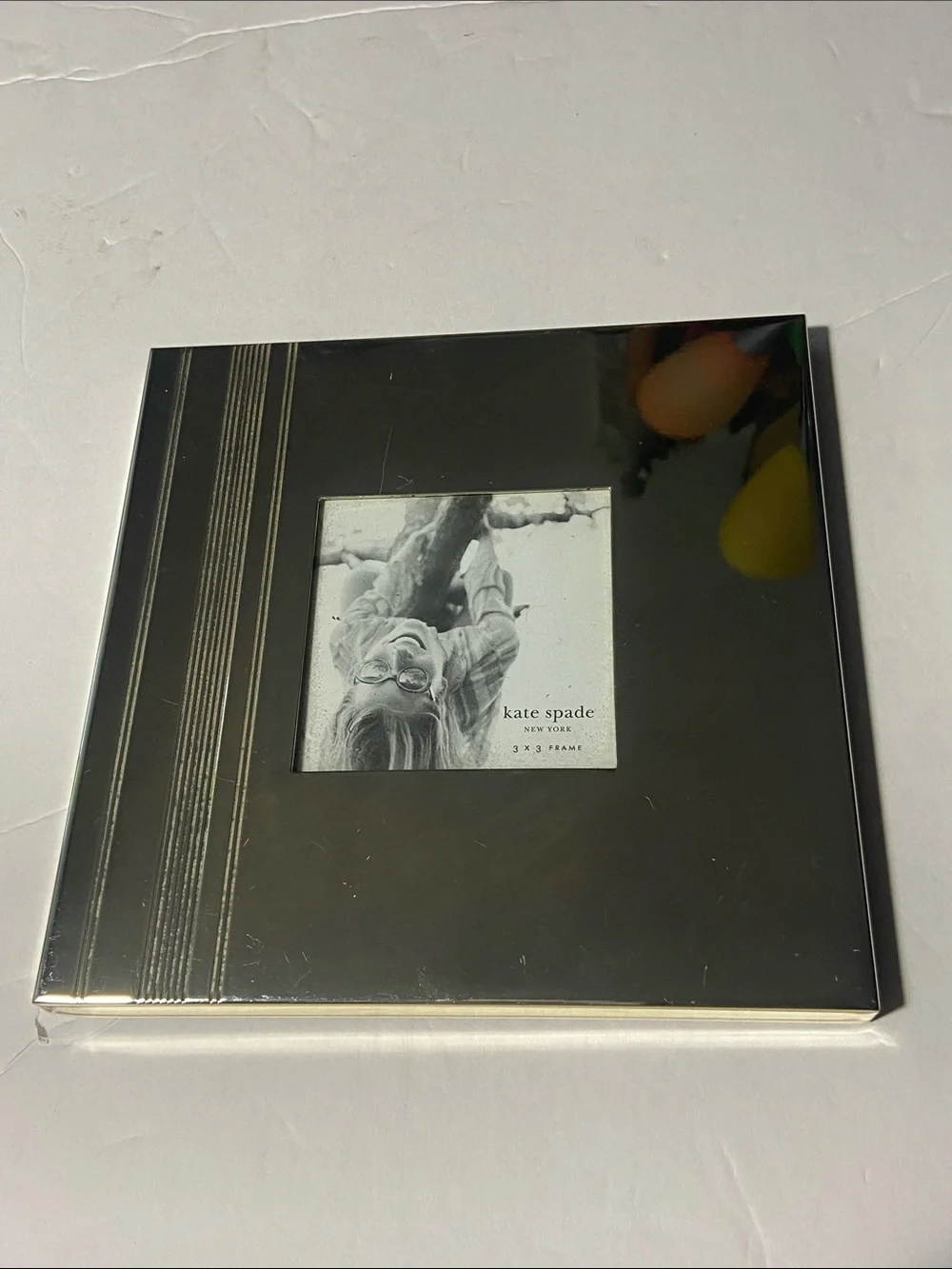 Кate Spade Metallic Silver Square Photo Frame w/Stripe Detail 6”